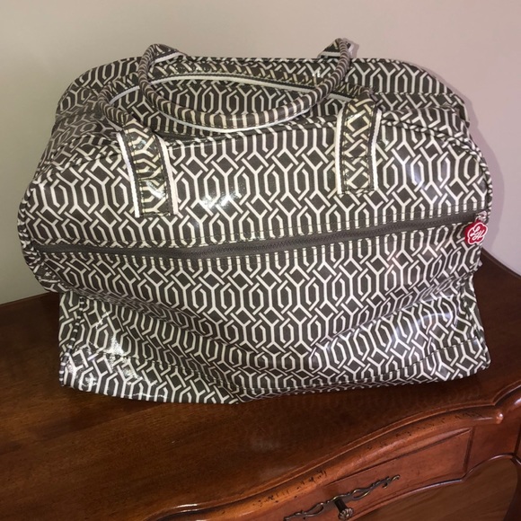 Vinyl coated fabric tote with geo design. - Picture 3 of 4